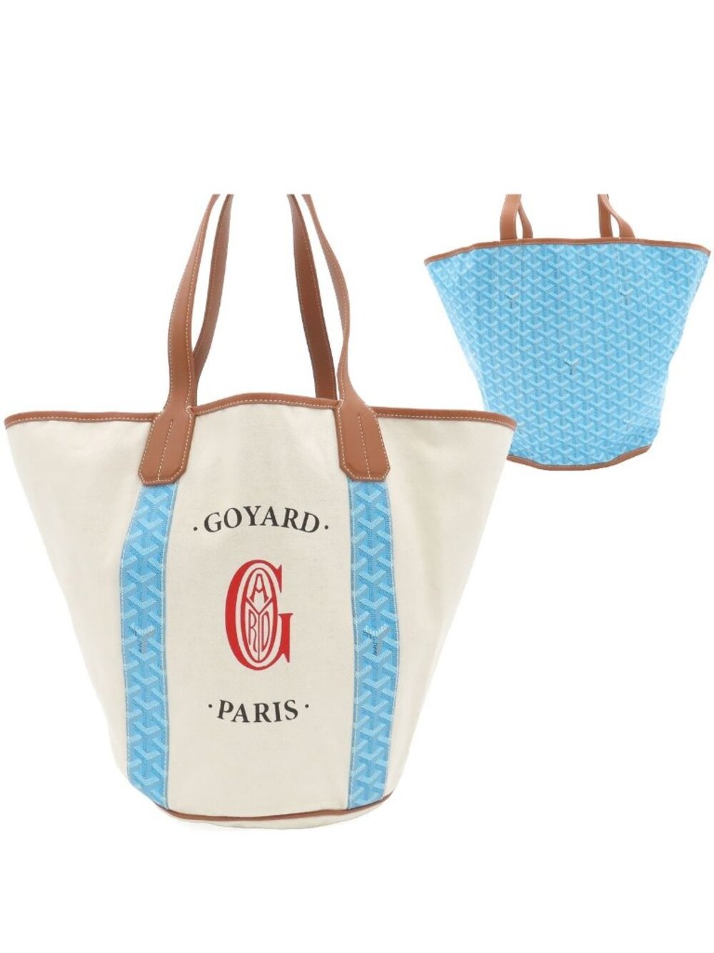 Goyard Berara Turquoise Brown Canvas Leather Reversible Tote Bag